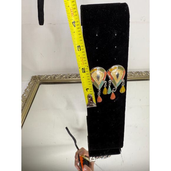 Vintage Rare Silver and Enamel Teardrop Dangle Earrings - Picture 6 of 9